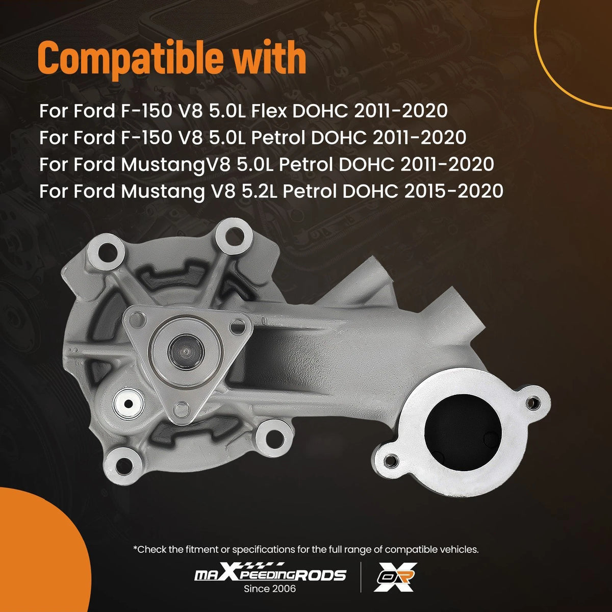 Engine Water Pump for Ford F-150 Mustang 5.0L 5.2L V8 (2011–2020) BR3Z8501J