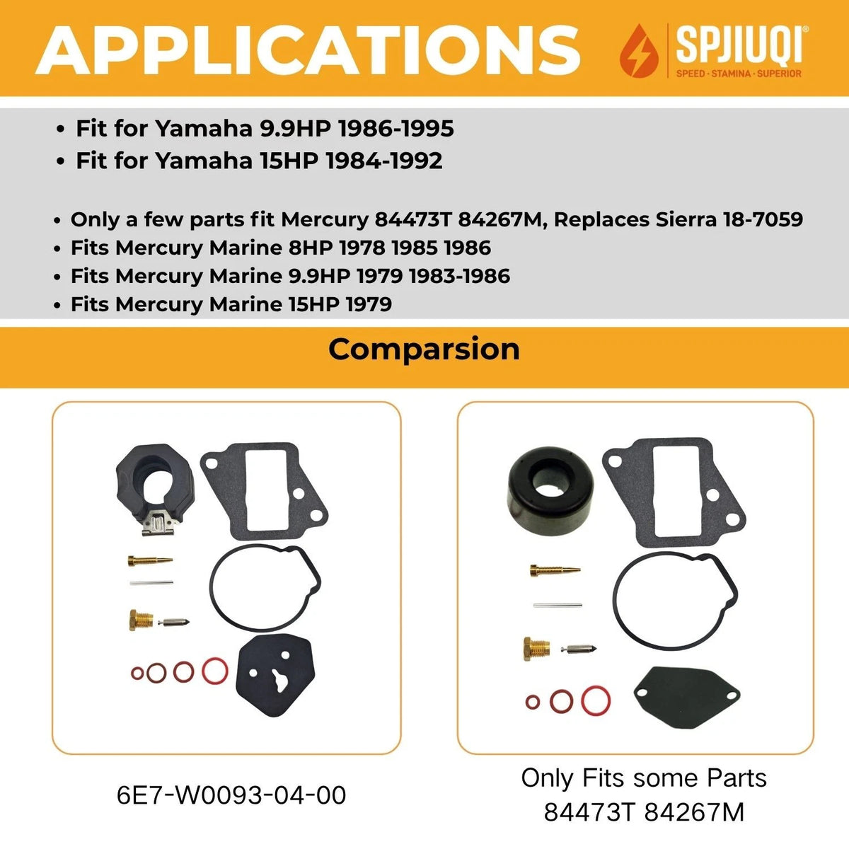 Carburetor Repair Kit 6E7-W0093-03 for Yamaha Mariner Outboard 15HP (1984–1992)