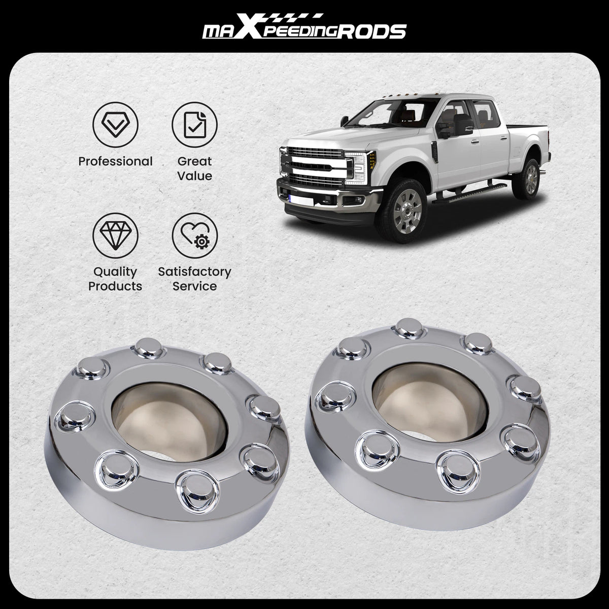 4X Open Chrome Wheel Center Hub Cap for Ford F-350 Dually (2005–2018)