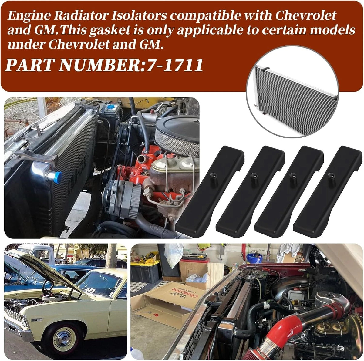 Set of 4 Radiator Support Bushings for Chevy C10/Caprice (1973–1987) 7-1711-BL