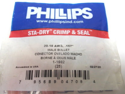 Set of 25 Phillips Sta-Dry Bullet Connector 22-18 Gauge Red Male