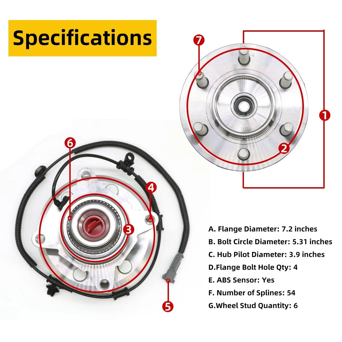 Front Wheel Bearing and Hub Assembly Pair for Ford F-150 (2018–2020) 4WD w/ABS 6LUG