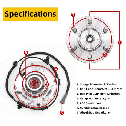 Front Wheel Bearing and Hub Assembly Pair for Ford F-150 (2018–2020) 4WD w/ABS 6LUG