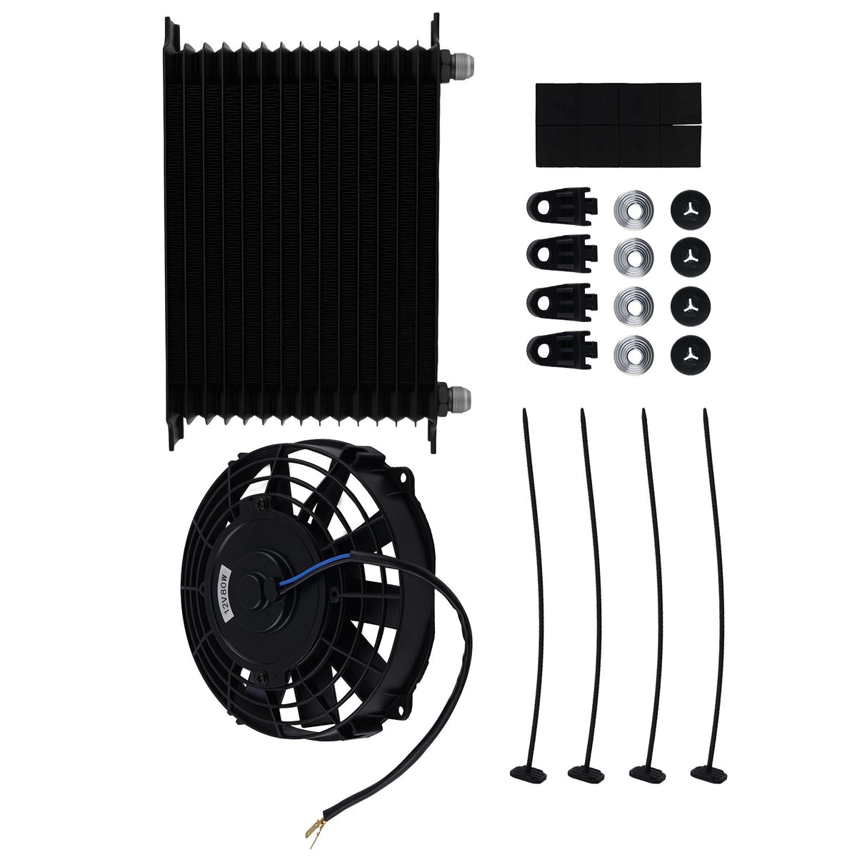 15-Row Aluminum Transmission Oil Cooler with 7" Fan for Universal 10AN Kit