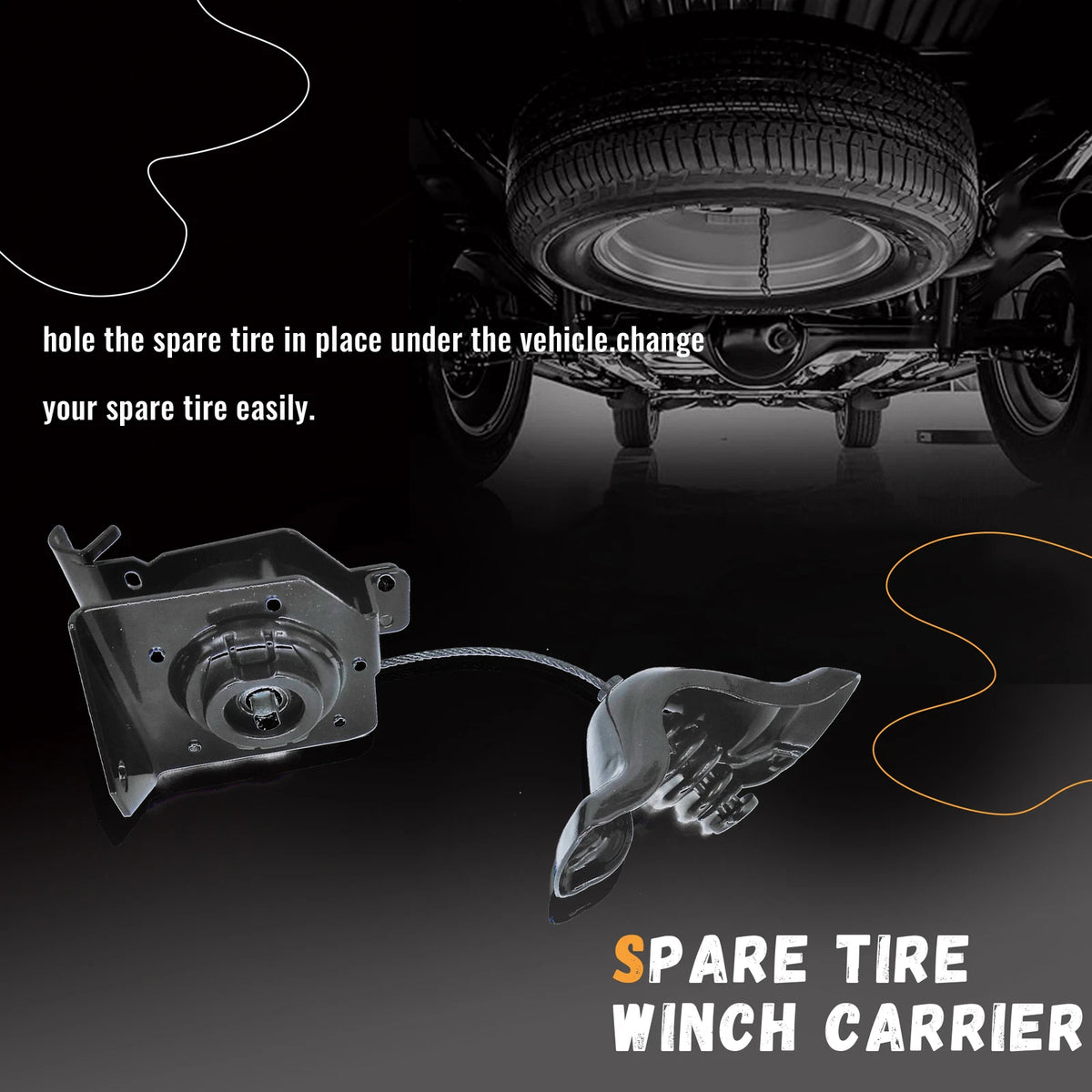 Spare Tire Winch Carrier Hoist for GMC Sierra 2500, Chevy Silverado 3500 (2007–2019)