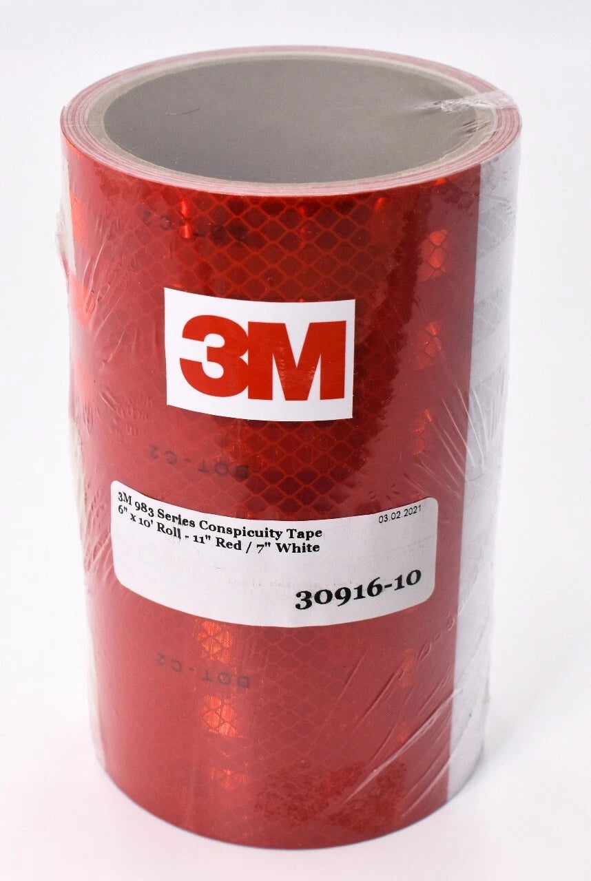 3M 6" x 10' Roll of 983-32 Red/White Conspicuity Reflective Tape for DOT-C2