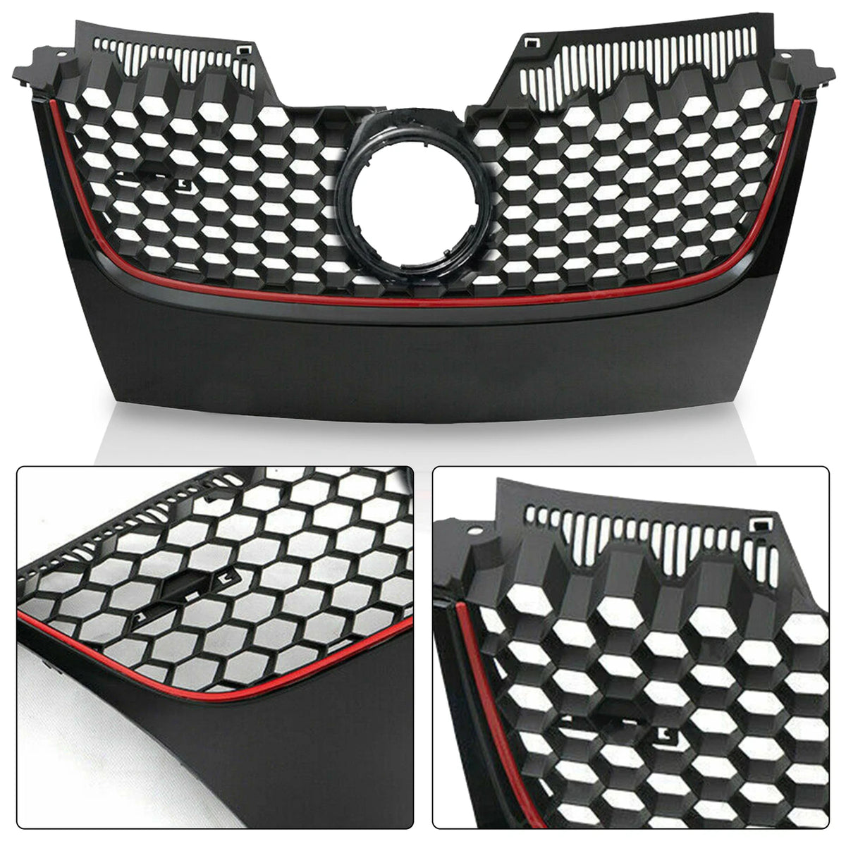 Upper Hex Mesh Grille for VW Mk5 Jetta/GLI/GTI (2006–2009) - Matte Black Red Trim