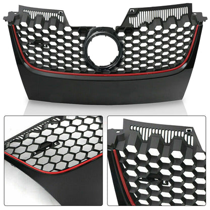 Upper Hex Mesh Grille for VW Mk5 Jetta/GLI/GTI (2006–2009) - Matte Black Red Trim