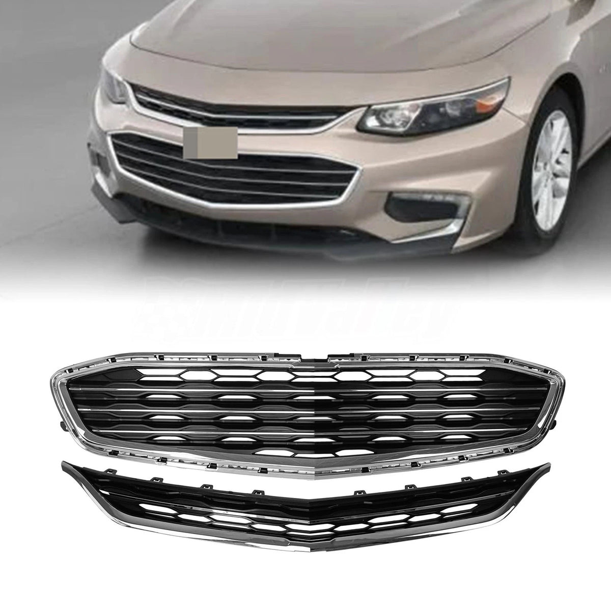 Grille Assembly for Chevrolet Malibu (2016–2018) Chrome Trim Honeycomb Mesh