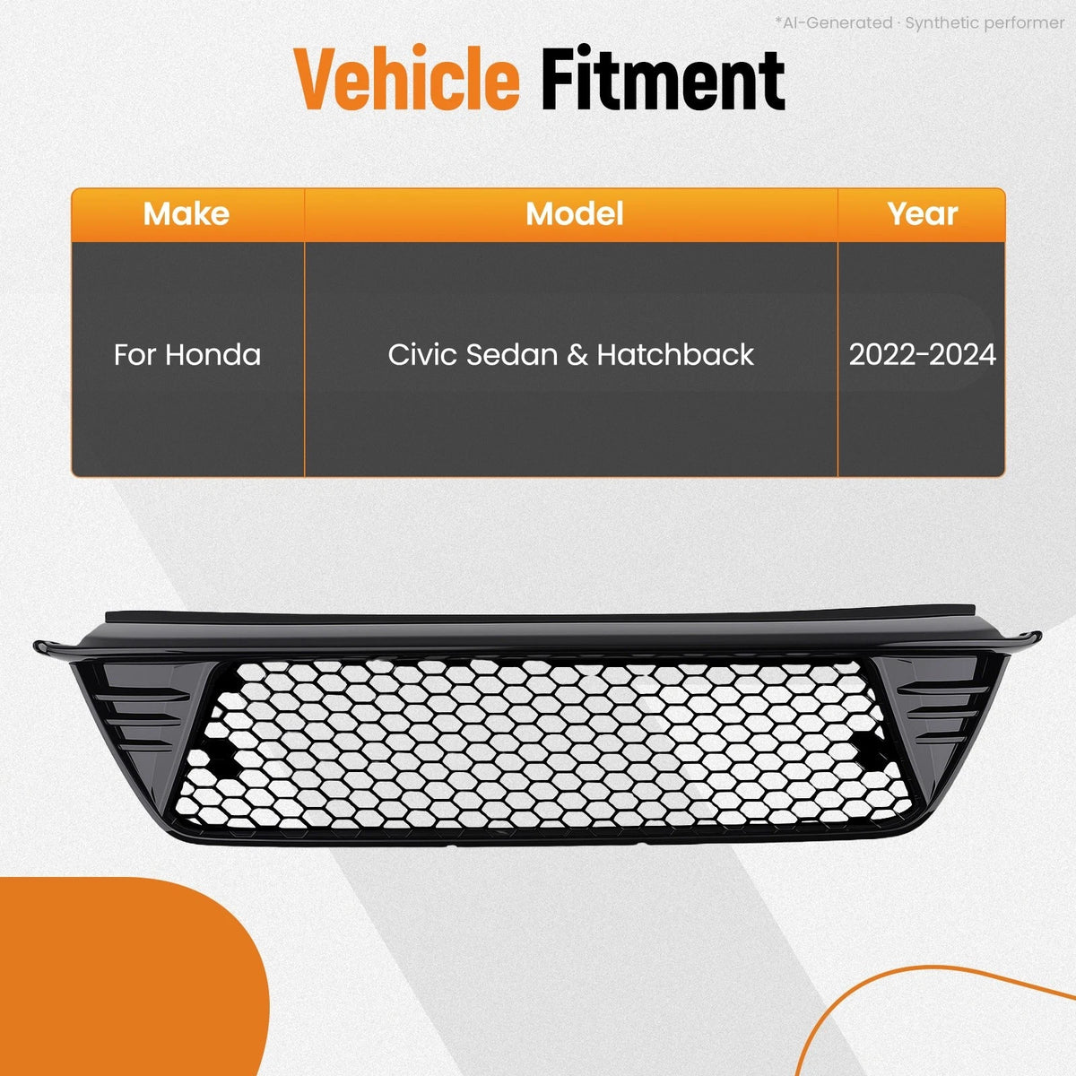 Lower Front Mesh Grille for Honda Civic (2022–2024) Honeycomb Style