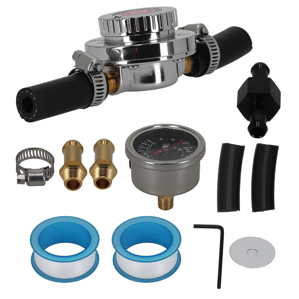 Universal Adjustable Fuel Pressure Regulator Gauge Kit for Carb Engines (1-5 PSI)