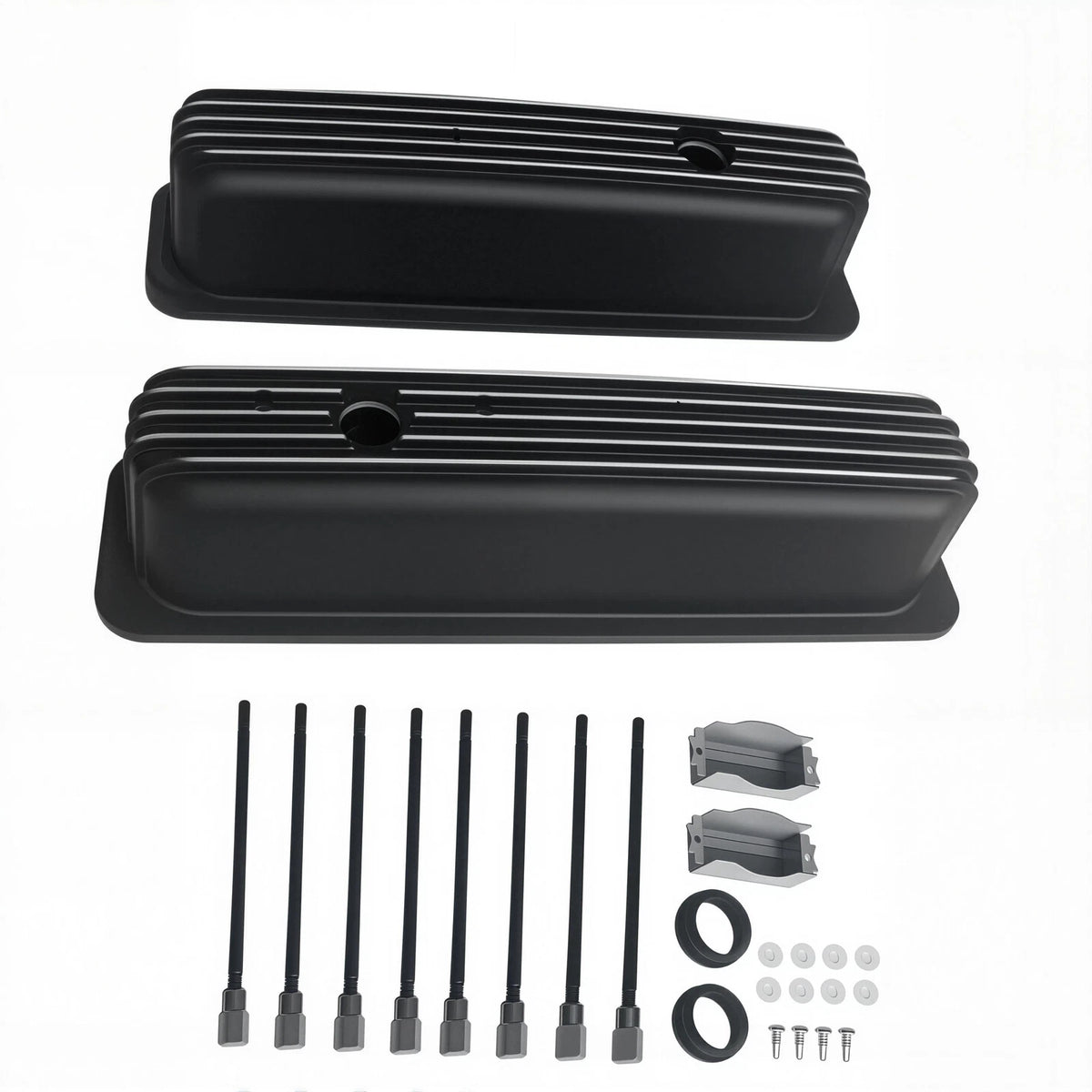 Tall Aluminum Finned Valve Covers for Chevy 350 383 Vortec (E41021BK)