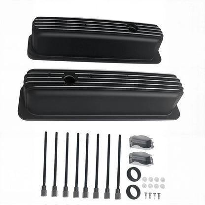 Tall Aluminum Finned Valve Covers for Chevy 350 383 Vortec (E41021BK)