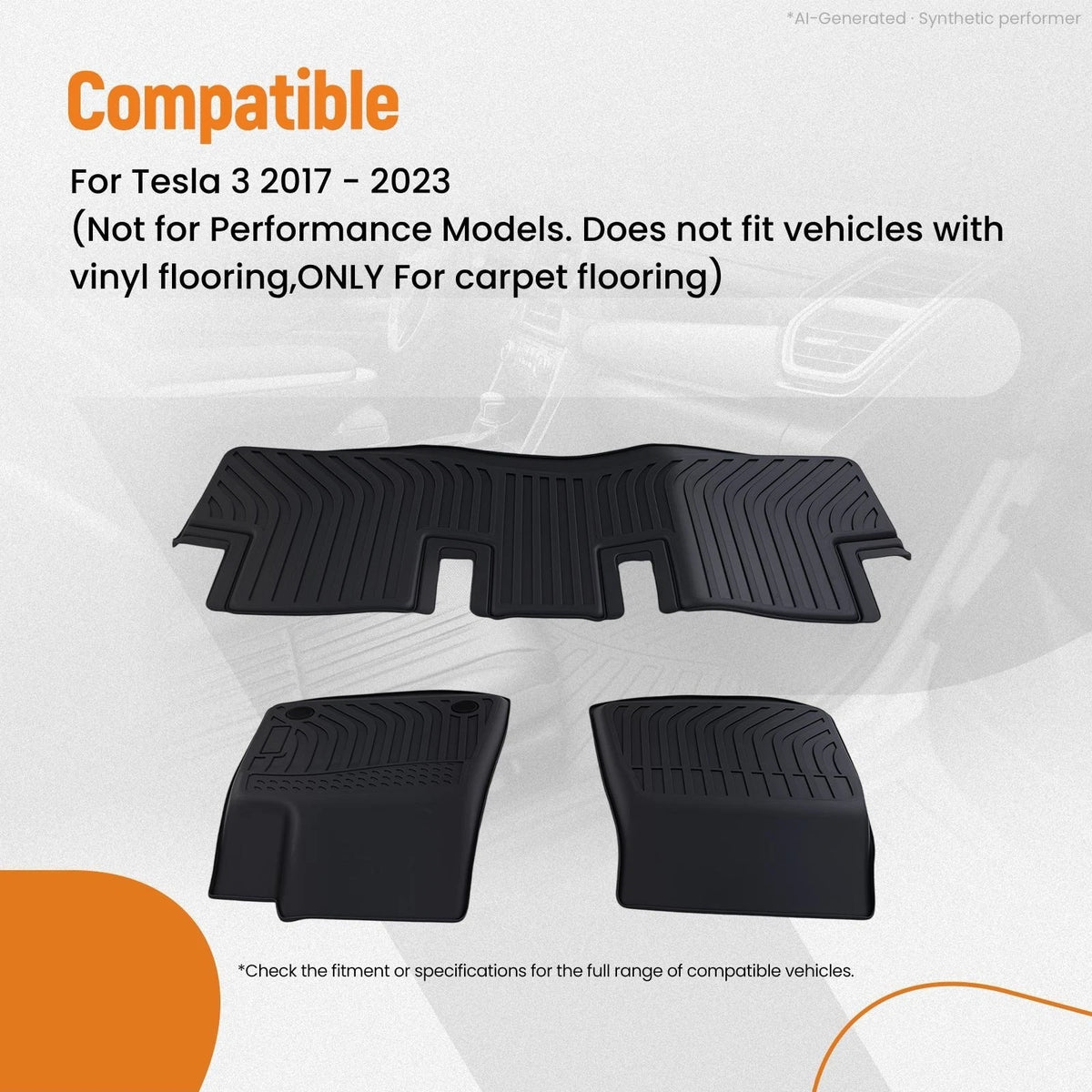 All Weather Floor Mats for Tesla Model 3 (2017–2023) Waterproof Black