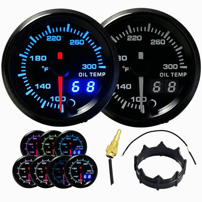 Oil Temp Gauge Kit 2" 52mm for Universal Vehicles (7 Color, Sensor, Wiring)