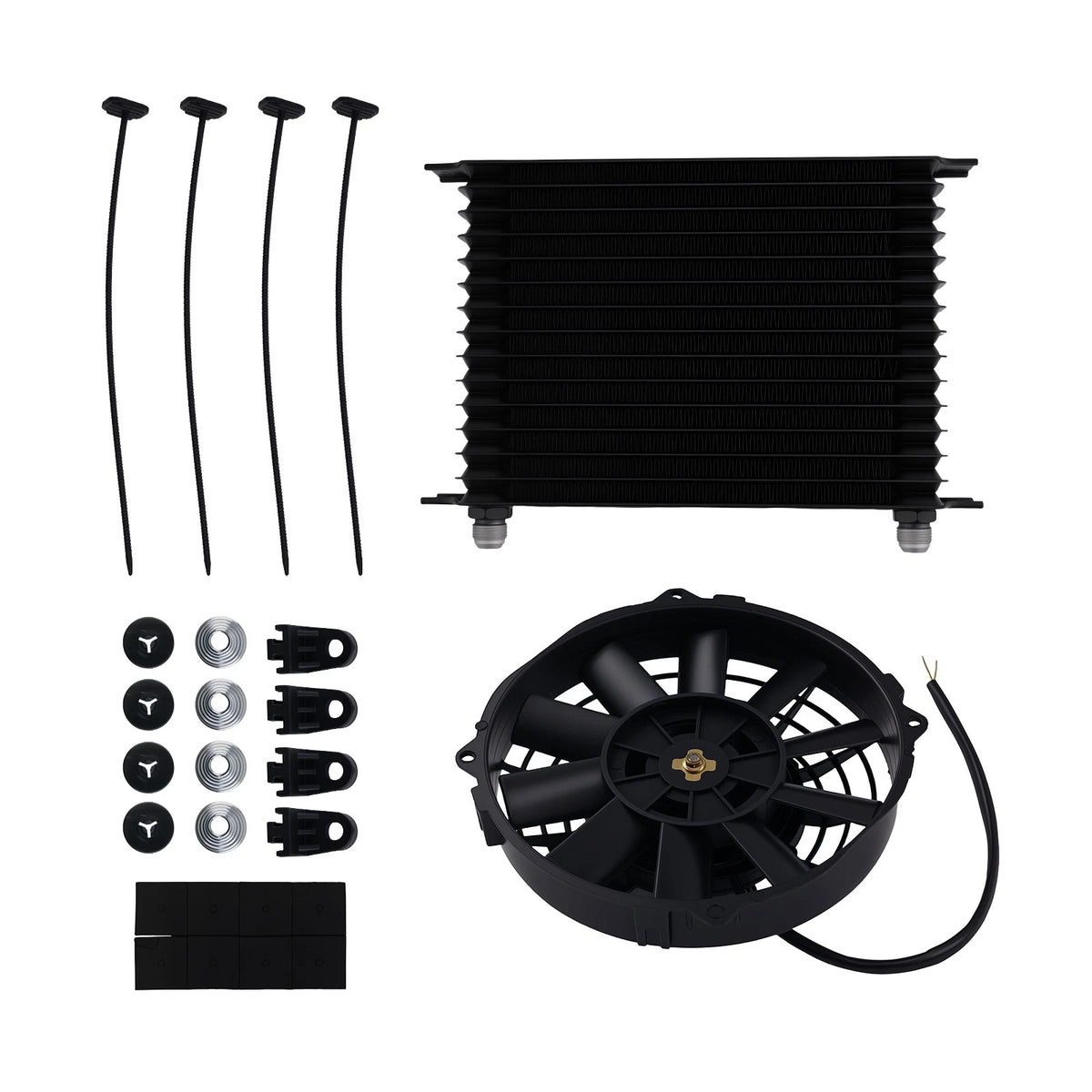 15-Row Aluminum Transmission Oil Cooler with 7" Fan for Universal 10AN Kit
