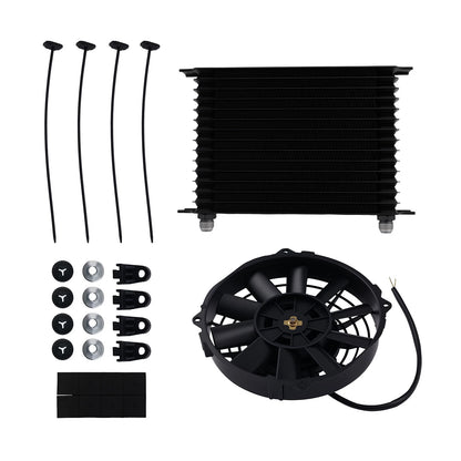 15-Row Aluminum Transmission Oil Cooler with 7" Fan for Universal 10AN Kit