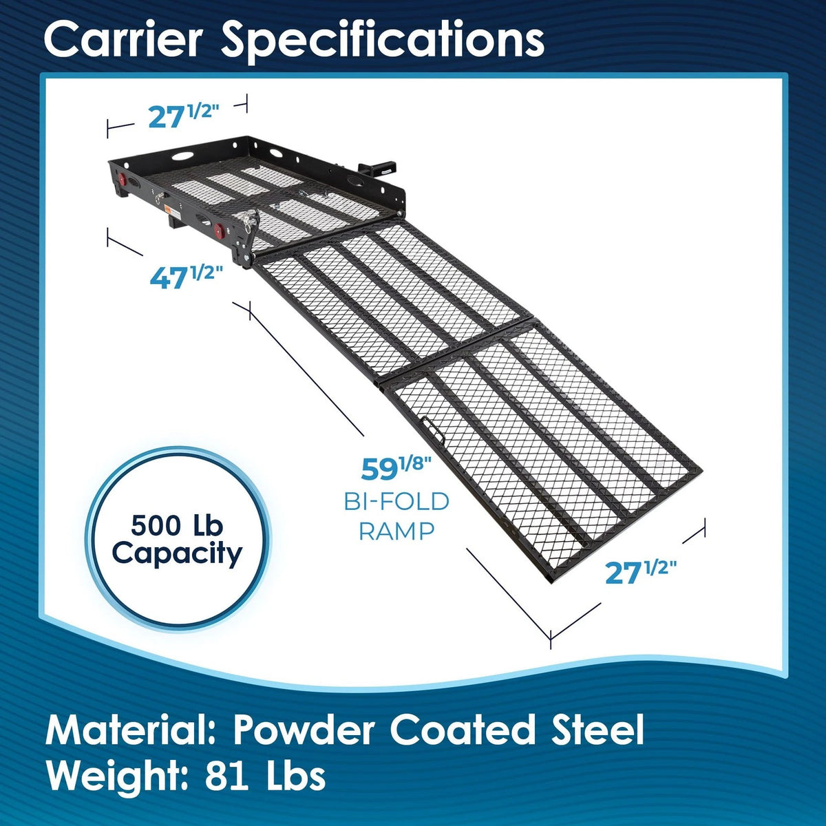 Wheelchair Scooter Carrier for Car Truck SUV (2" Hitch, Long Ramp, 500 lb Cap)