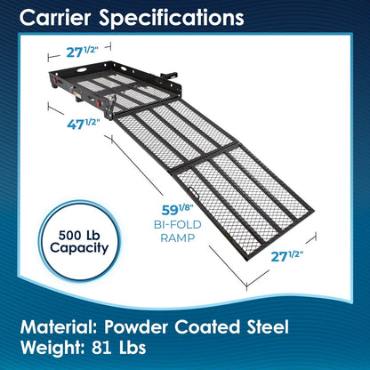 Wheelchair Scooter Carrier for Car Truck SUV (2" Hitch, Long Ramp, 500 lb Cap)