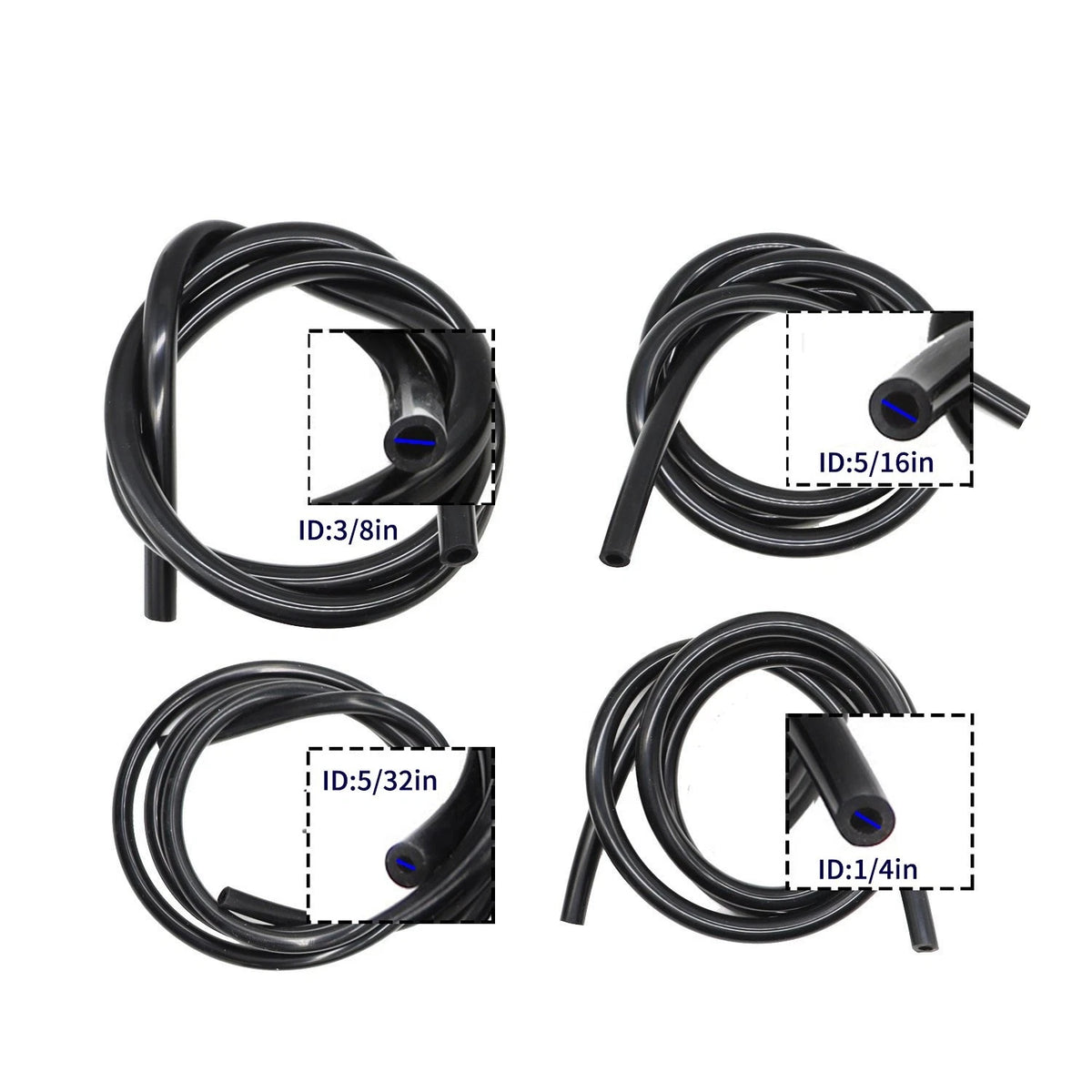 Set of 4 Vacuum Tubing Hose Line 5/32 1/4 5/16 3/8" 5FT 130PSI