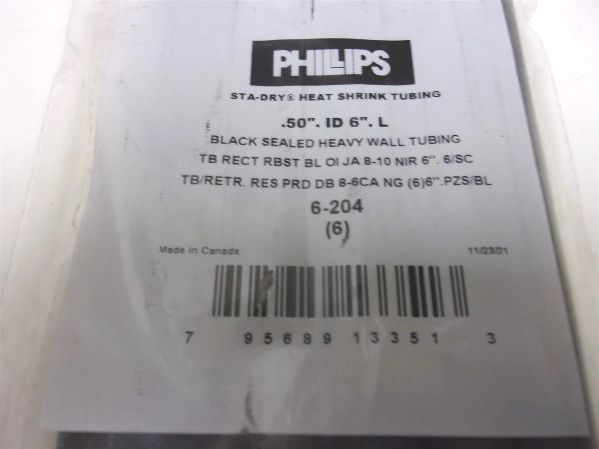 Set of 6 Heavy Duty Shrink Tubing 8-6 Gauge 6" Black for Automotive