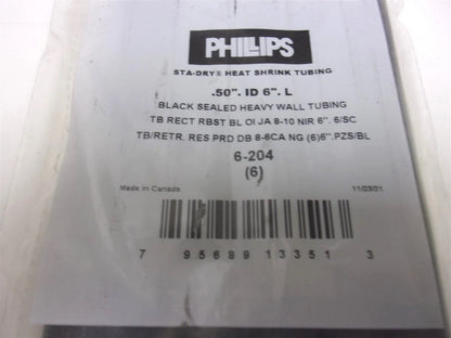 Set of 6 Heavy Duty Shrink Tubing 8-6 Gauge 6" Black for Automotive