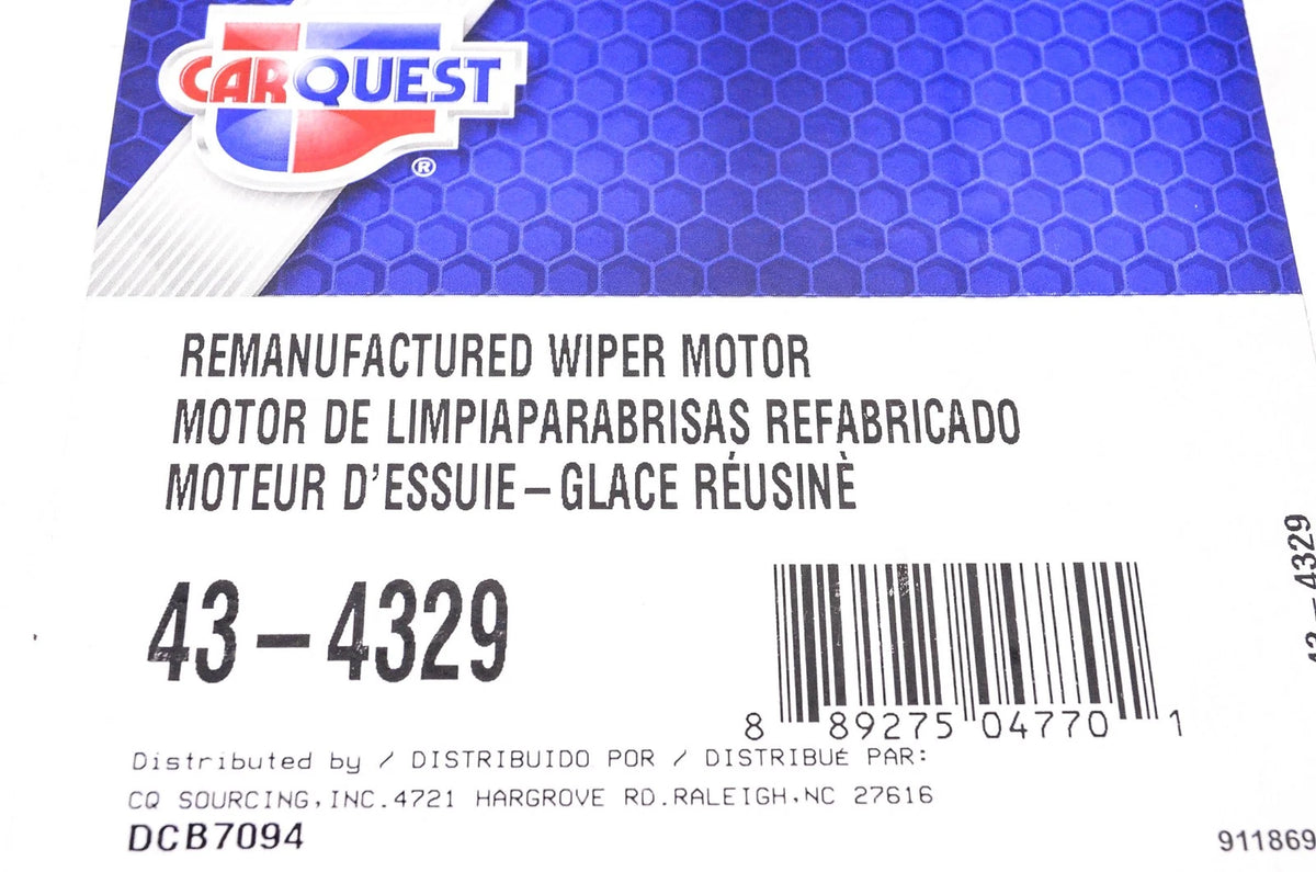 Remanufactured Wiper Motor for Carquest (43-4329)