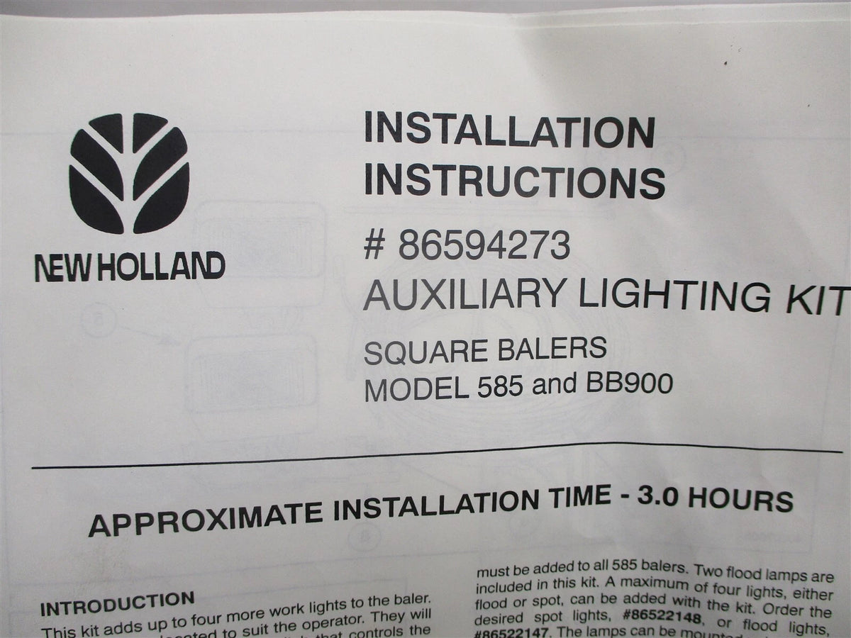 Auxiliary Lighting Kit for New Holland 585 BB900 (86594273)
