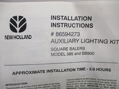 Auxiliary Lighting Kit for New Holland 585 BB900 (86594273)