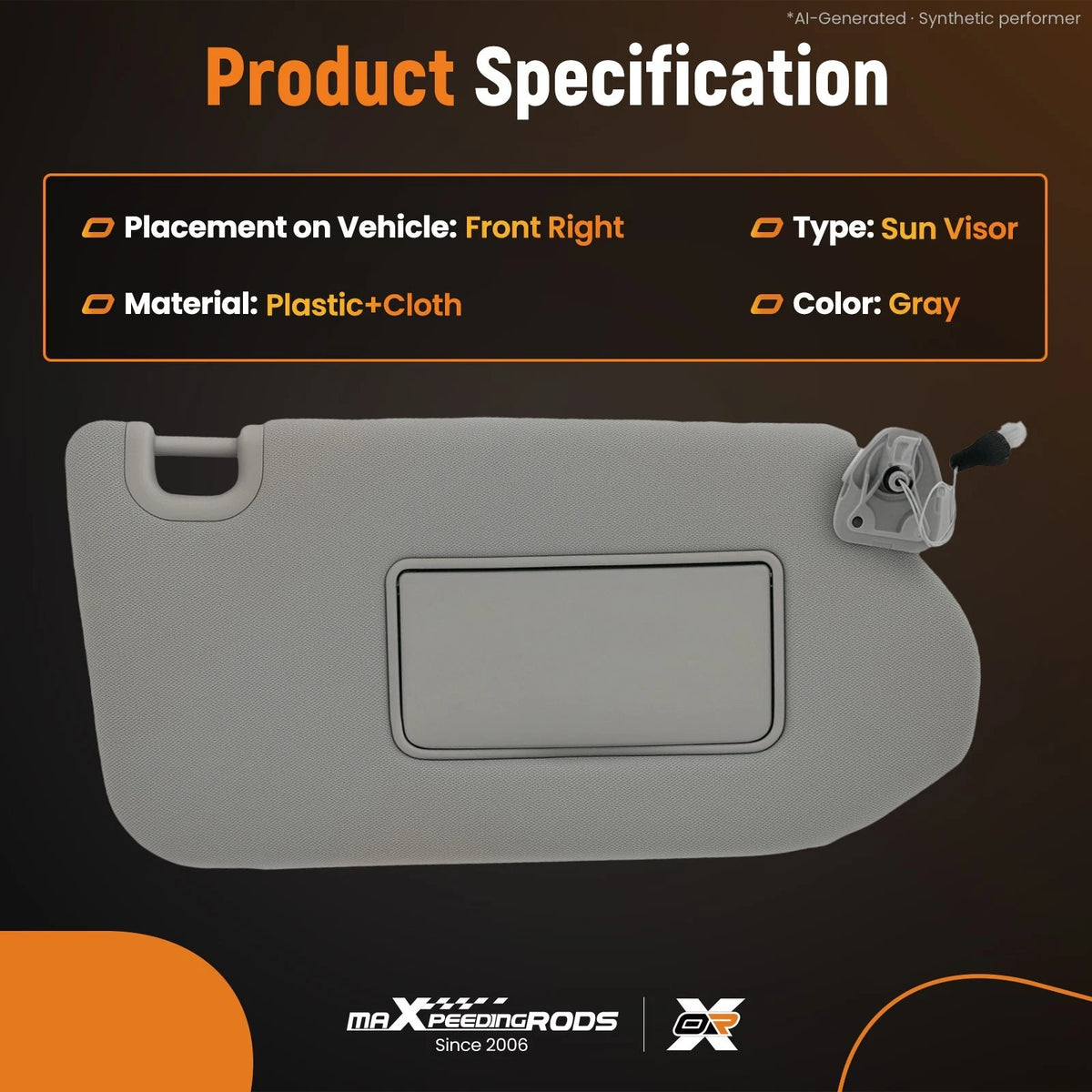 Right Sun Visor w/ Light for Pathfinder QX60 (2013–2018) 964009PB0A Gray