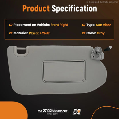Right Sun Visor w/ Light for Pathfinder QX60 (2013–2018) 964009PB0A Gray