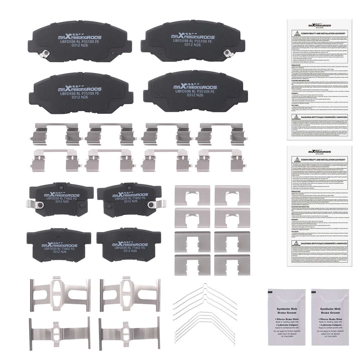 Set of 4 Front Rear Brake Pads for Honda Accord (2003–2007) Acura ILX (2013–2015)