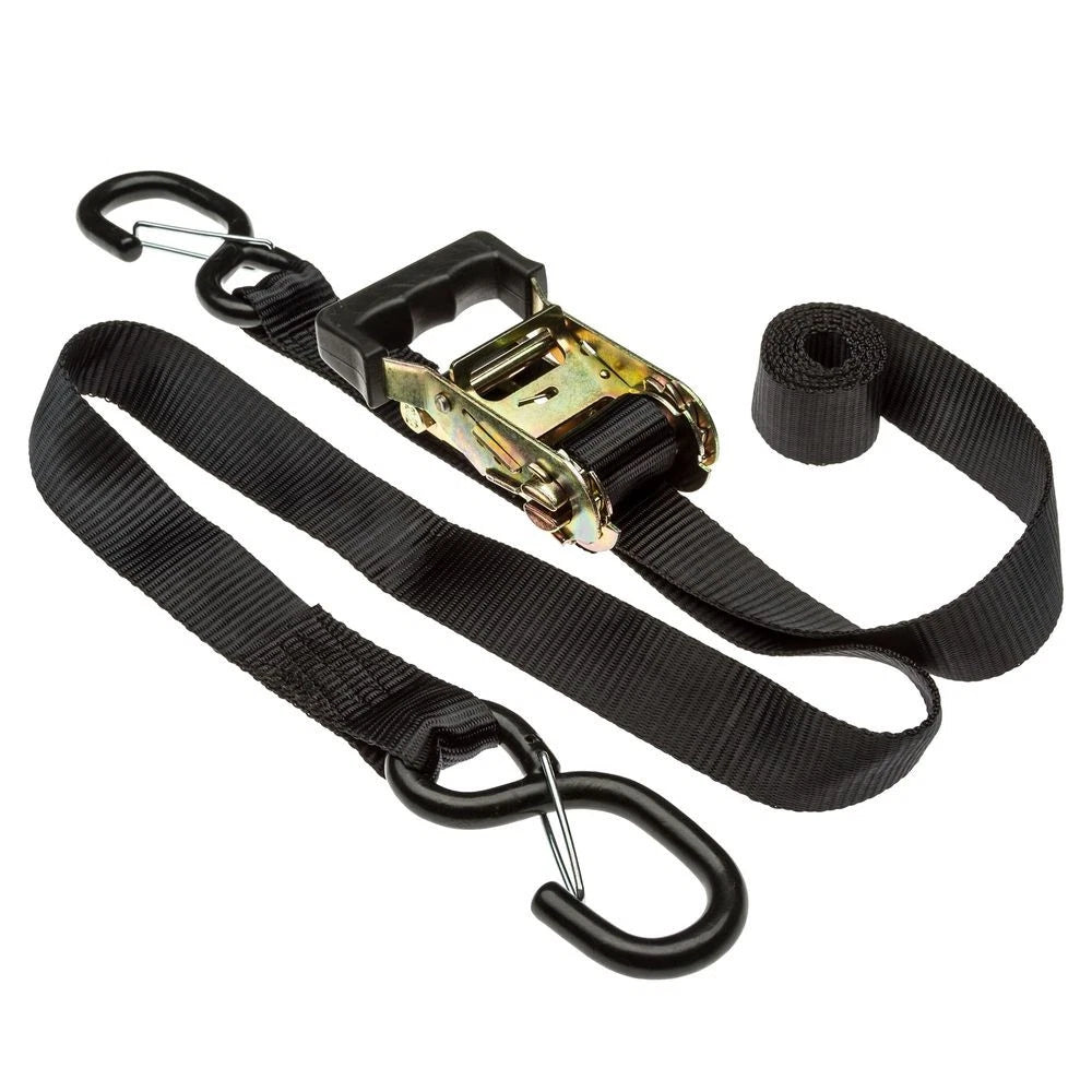 2-Pack Ratchet Tie-Down Straps 1-3/8" x 7' with S-Hooks for Universal Use