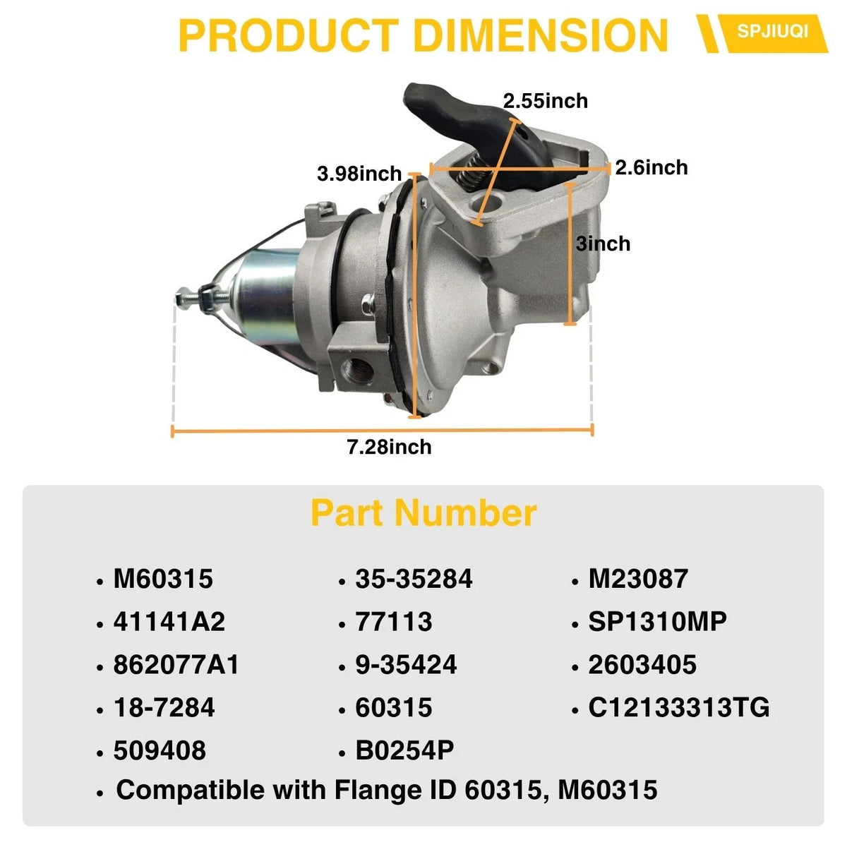 Mechanical Fuel Pump 41141A2 862077A1 for Mercury Marine 231 3.8L 262 4.3L 327