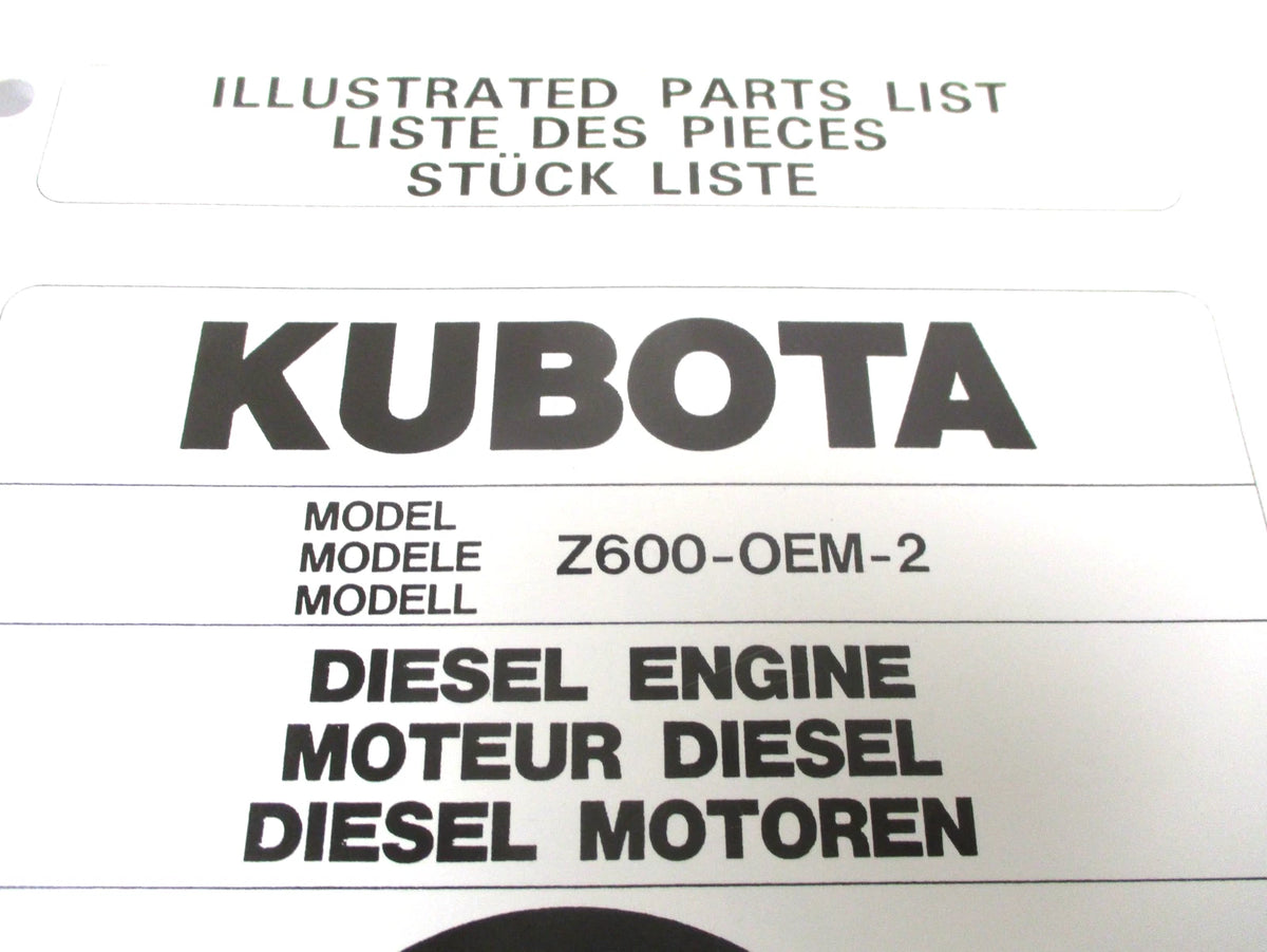 Illustrated Parts List for Kubota Z600 Diesel Engine (OEM 97898-04620)