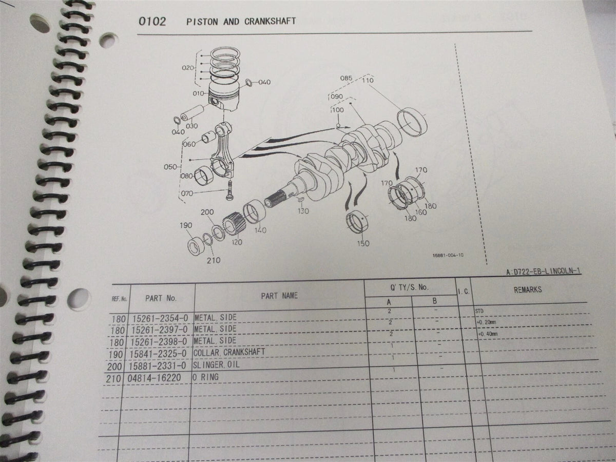 Illustrated Parts List Manual for Kubota D722-EB-Lincoln-1 Engine