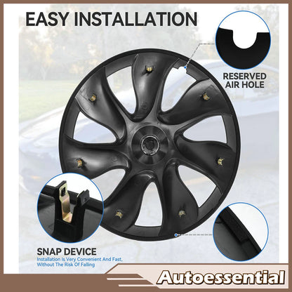 Set of 4 Wheel Hub Caps for Tesla Model Y (2020–2023) 19" Matte Rim Cover