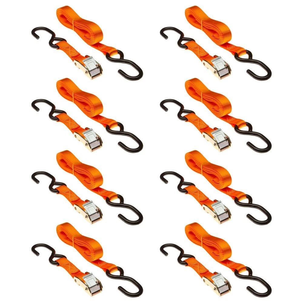 8-Pack Cam Buckle Straps 1" x 10' with S-Hooks