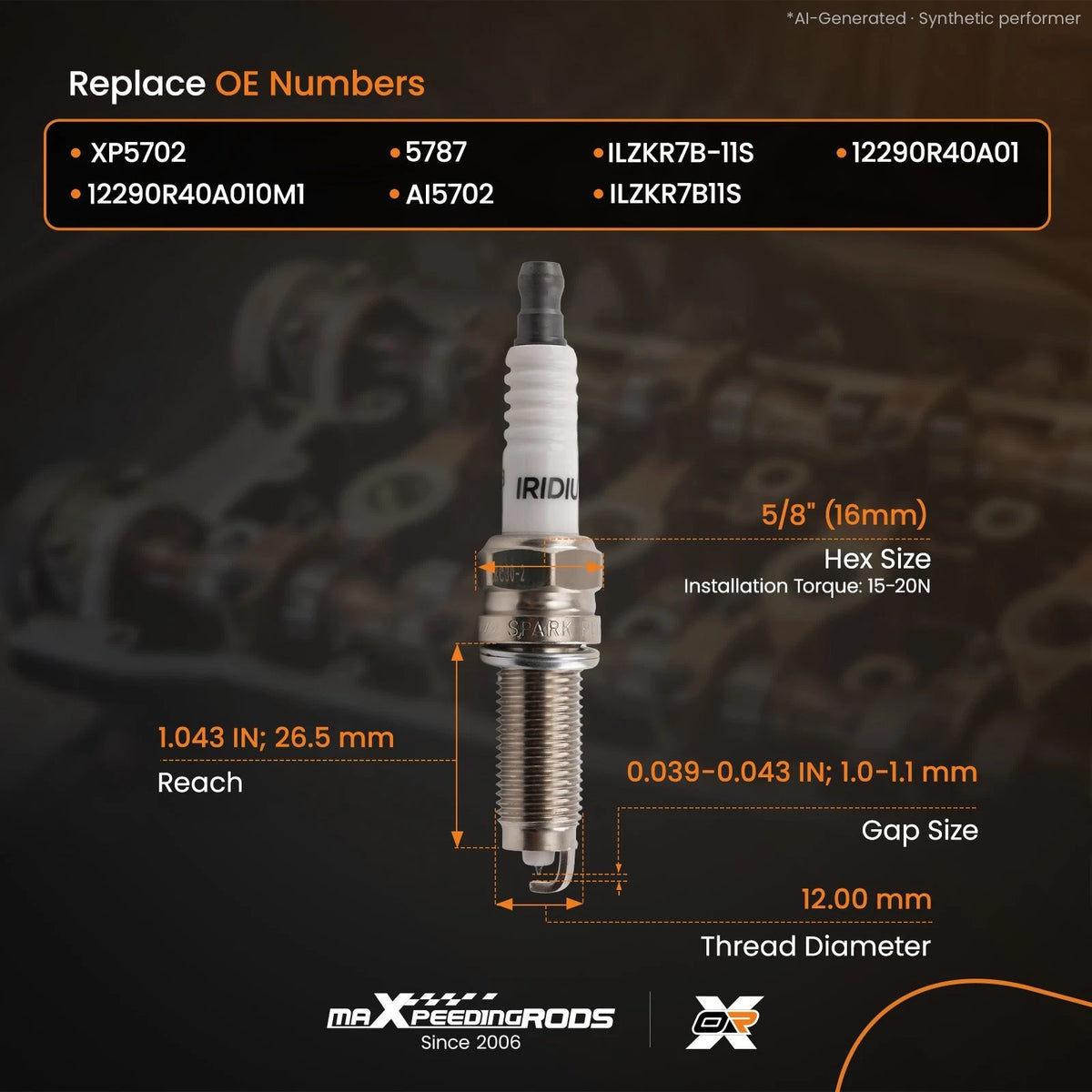 4Pcs Spark Plugs for Acura TSX ILX Honda Civic 2.4L (2009–2015) AI5702 12290R40A010M1