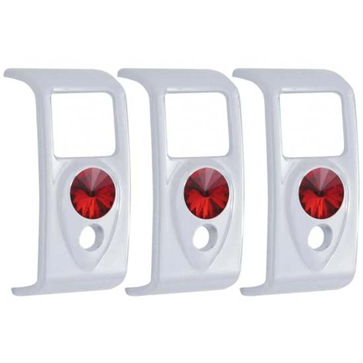 Set of 3 Chrome Rocker Switch Covers with Red Jewel for Kenworth