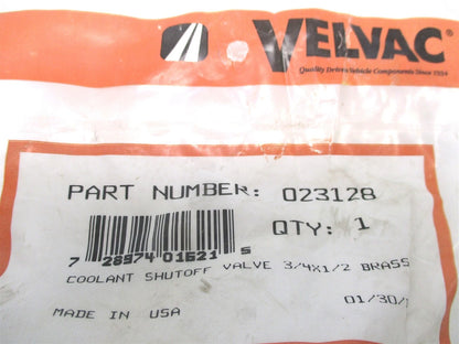 Shut Off Valve for Velvac (023128) 3/4" OD 1/2" Pipe Black Knob