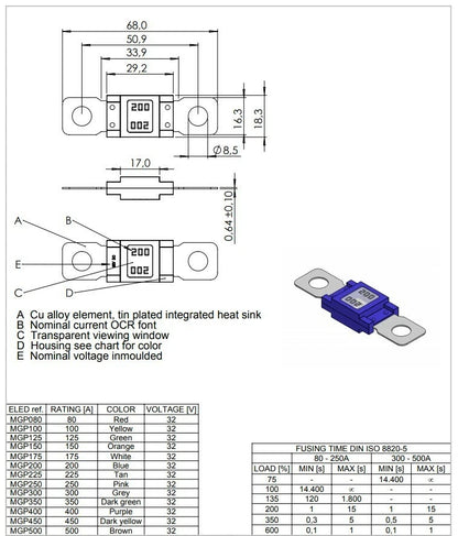 5X Bolt On 225 Amp Fuses for MEGA AMG (8048225)
