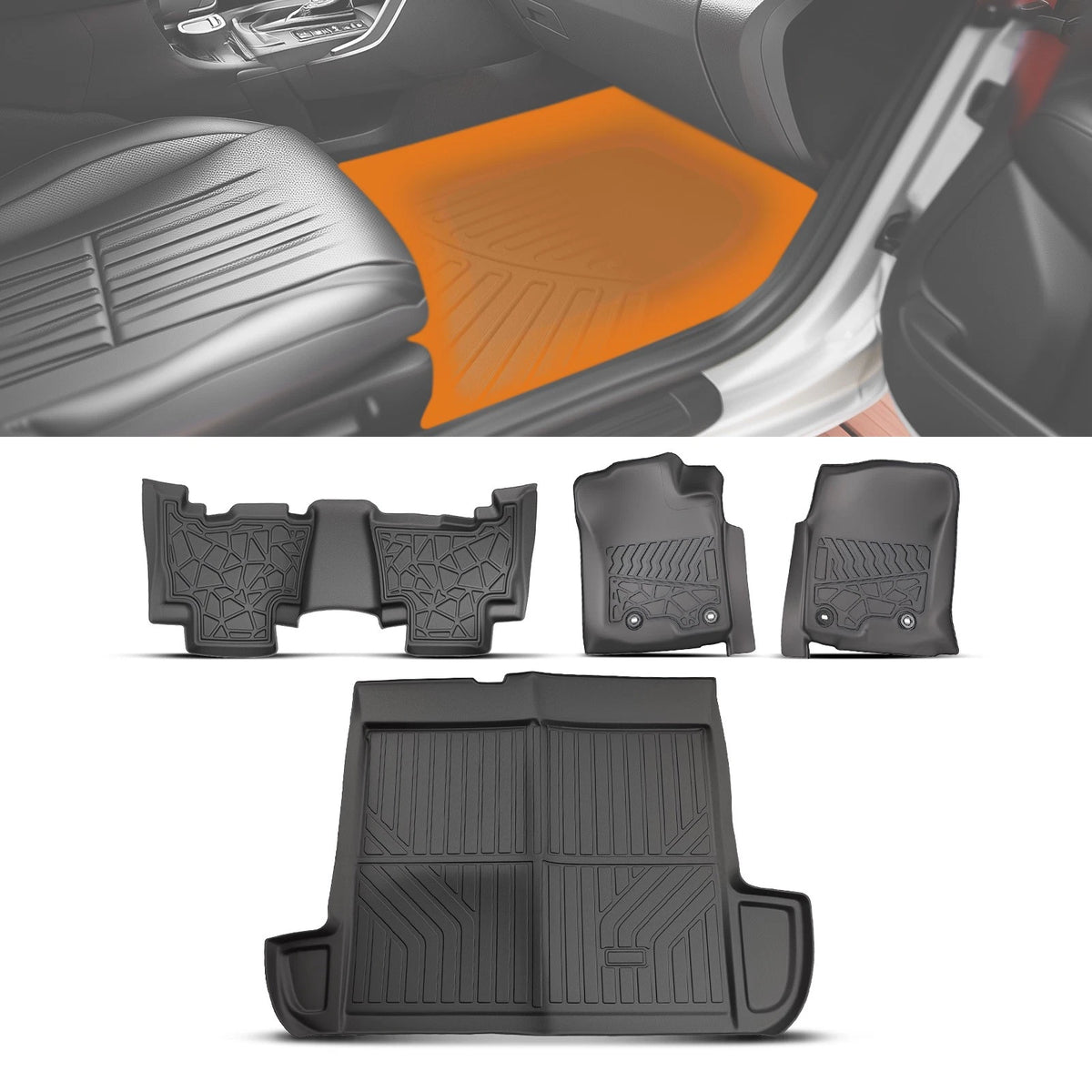 Set of 2 Black TPE Floor Mats & Cargo Mat for Toyota 4Runner (2013–2024)