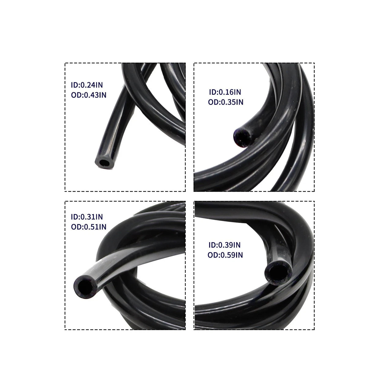 Set of 4 Vacuum Tubing Hose Line 5/32 1/4 5/16 3/8" 5FT 130PSI