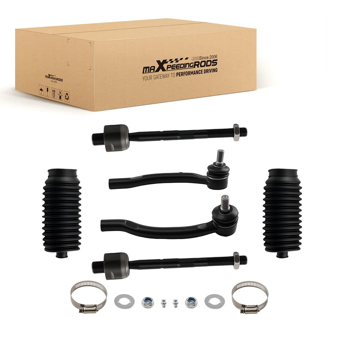 6x Front Inner Outer Tie Rods w/ Boots for Honda Pilot Acura MDX (2003–2015)