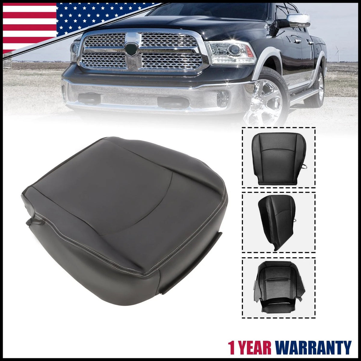 Leather Seat Cover for Dodge Ram 1500 Laramie (2013–2018) Driver Bottom