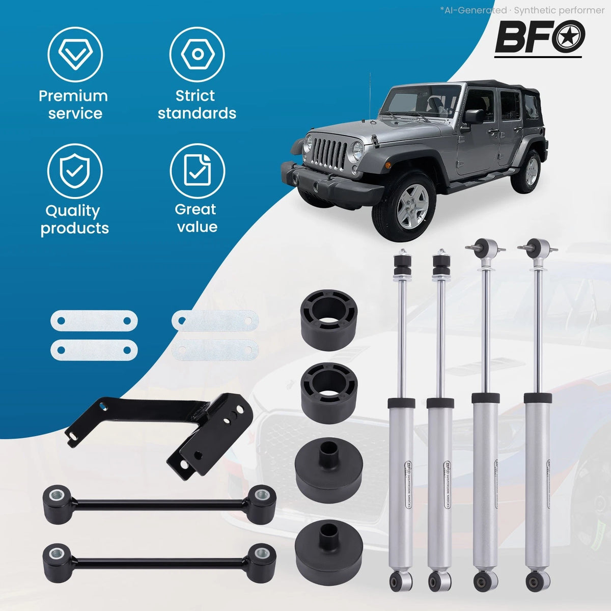 2.5" Lift Kit with Shocks & Coil Spring Spacers for Jeep Wrangler JK (2007–2018)