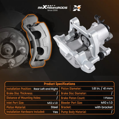 Rear Disc Brake Calipers w/Bracket Pair for Volkswagen Jetta (2009–2010)