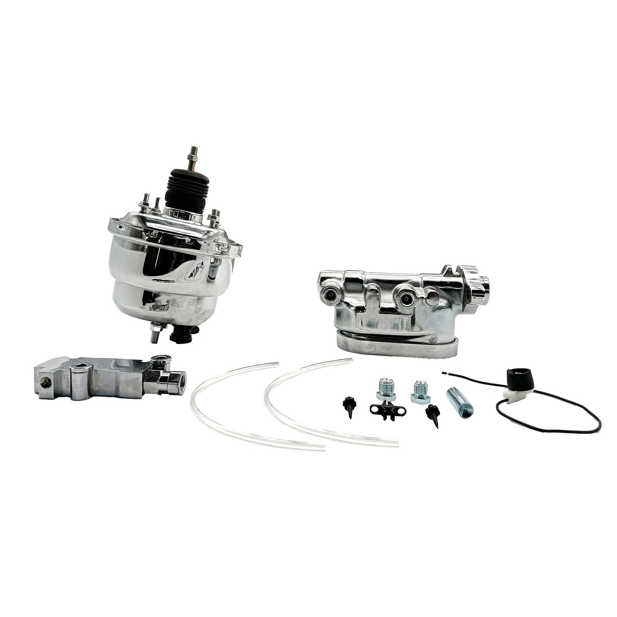7" Dual Power Booster Chrome Master Cylinder for 4 Wheel Disc