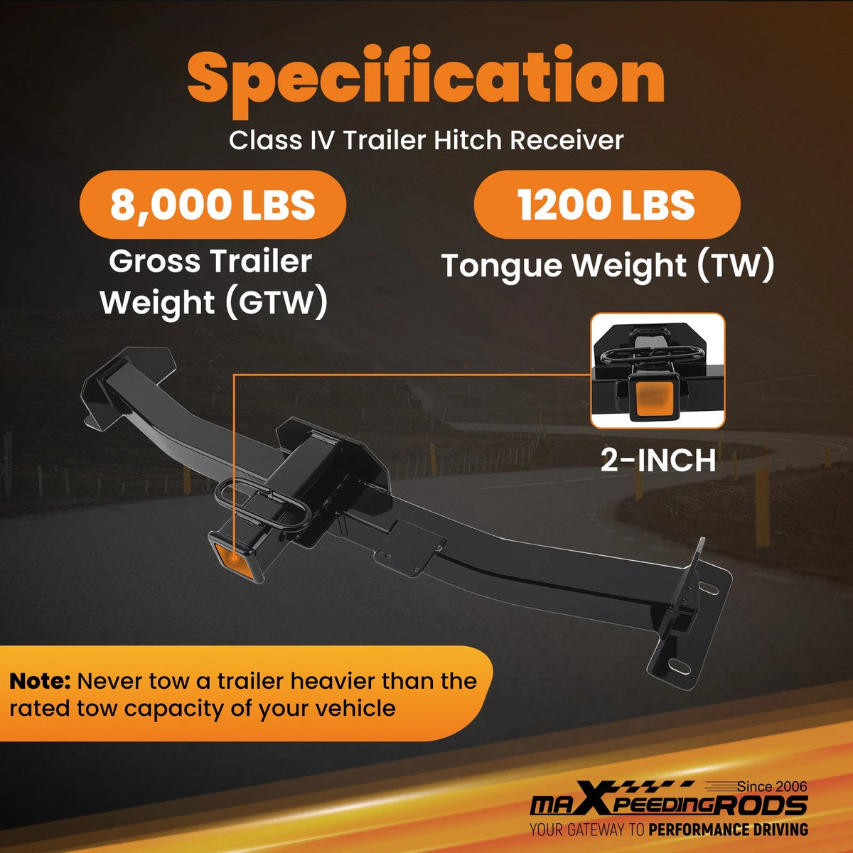 Class 4 Tow Hitch Receiver 2" for Ford Ranger (2019–2023) 8000lbs GTW